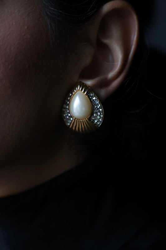 St. John Pearl Crystal Teardrop Earrings|Vintage Baazaar 
