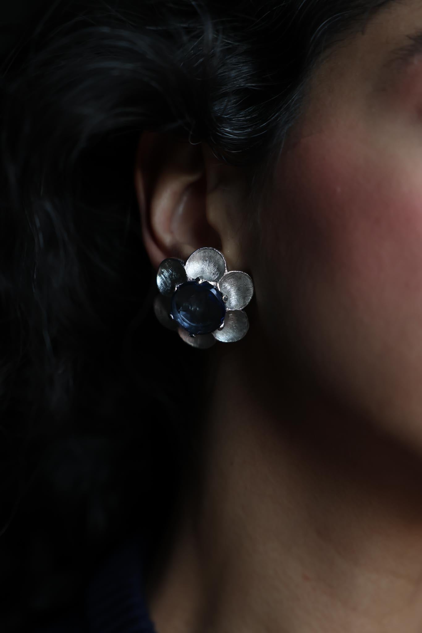 TARA Carved Cameo Glass Silver Runway Earrings|Vintage Baazaar 