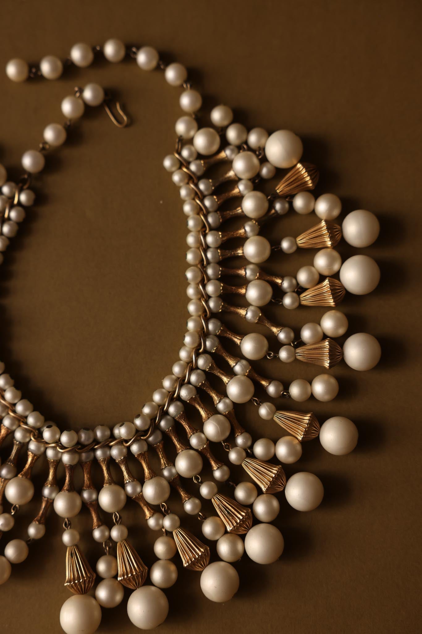 Dramatic Faux Pearl Cascade Collar Necklace|Vintage Baazaar 