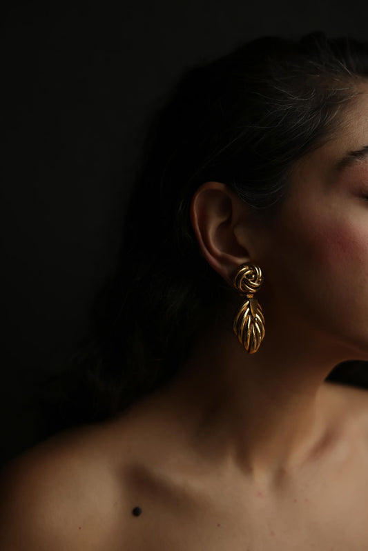 Gold Tone Drop Clip On Earrings-1950s