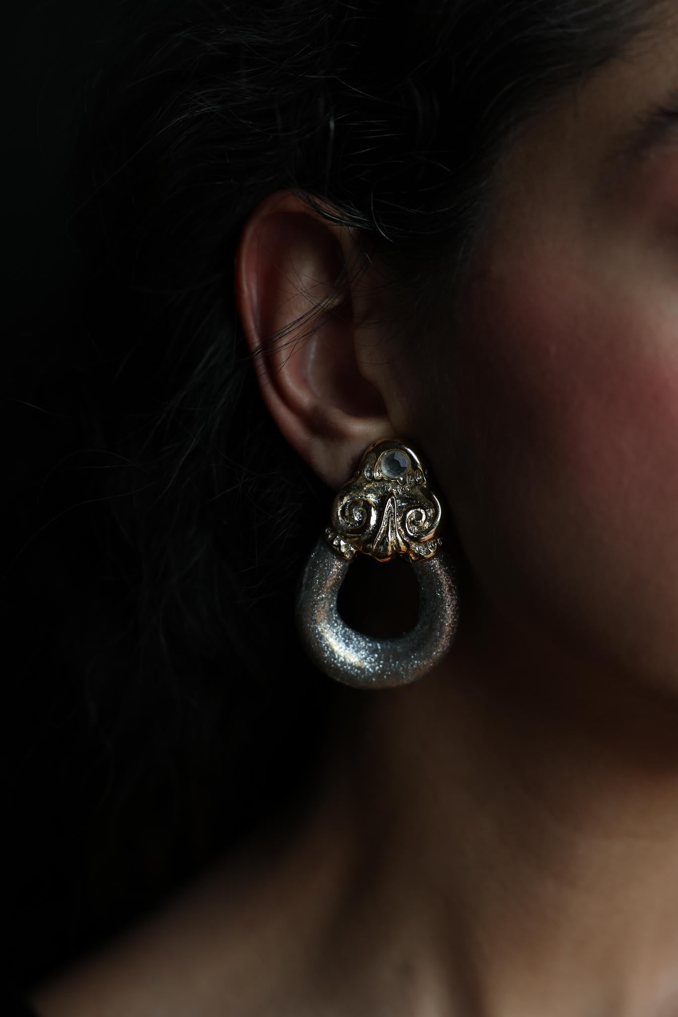 Silver & Gold Ornate Paper Clay Clip-On Earrings|Vintage Baazaar 
