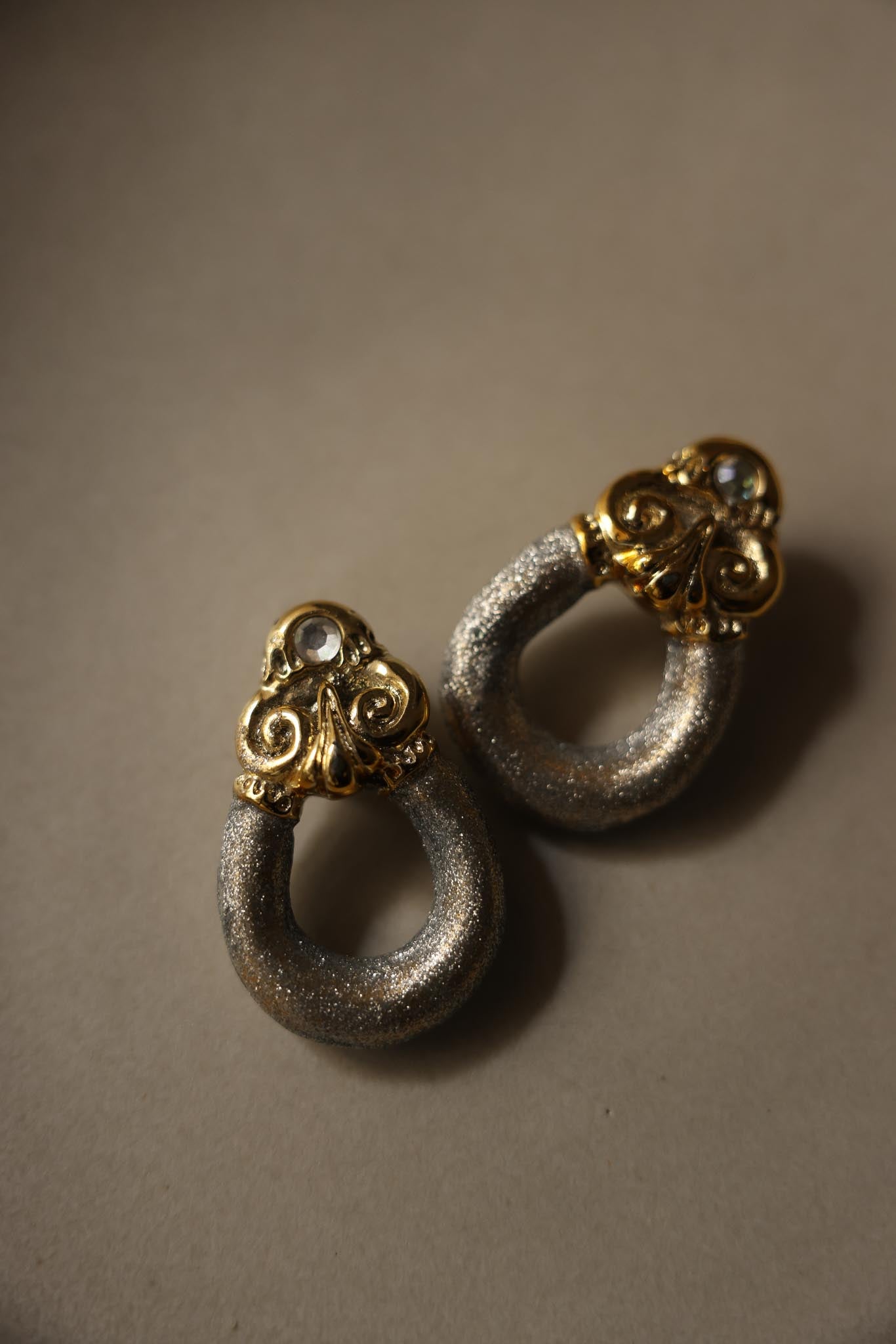 Silver & Gold Ornate Paper Clay Clip-On Earrings|Vintage Baazaar 