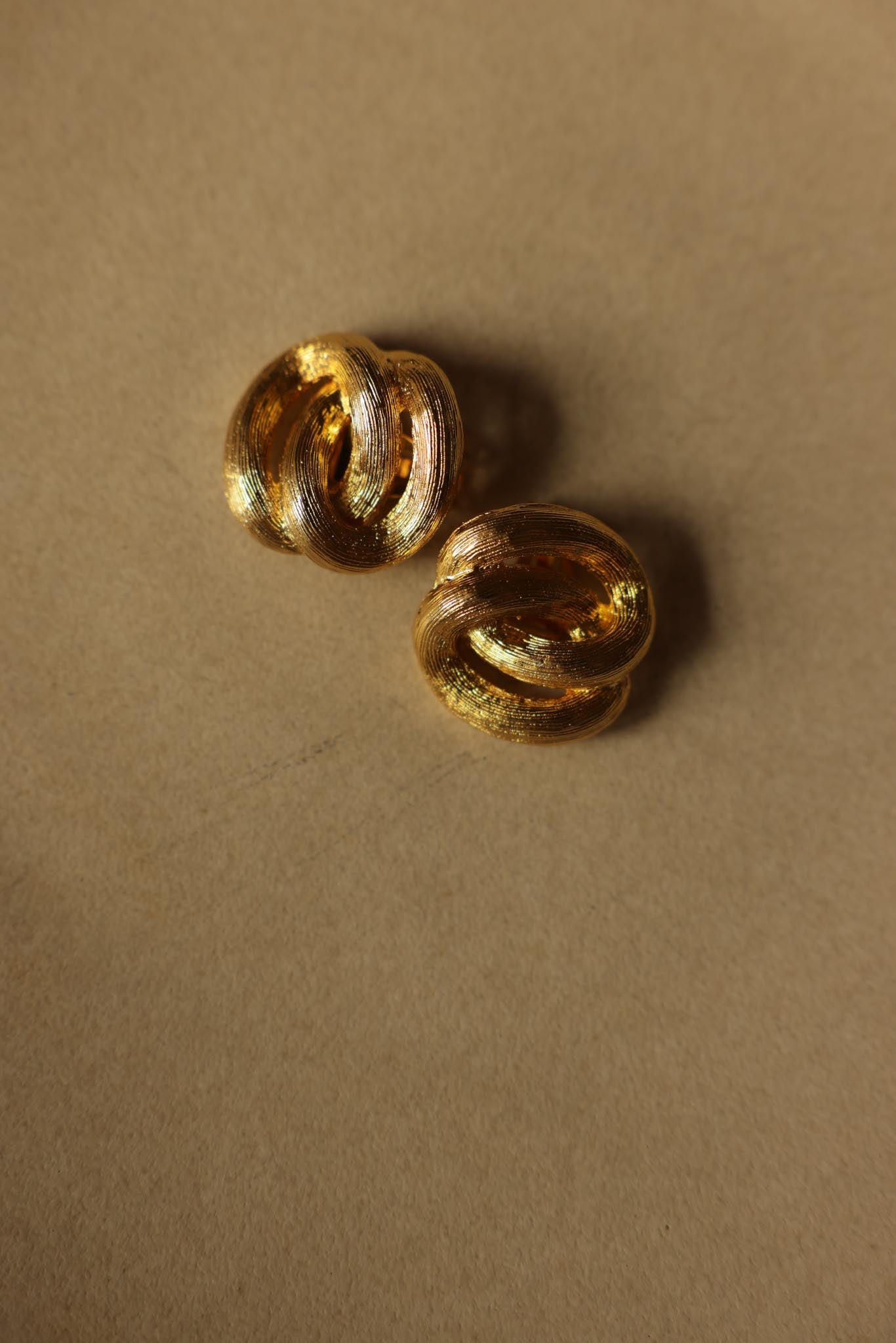 Brushed Gold Knot Clip-On Earrings-1970s