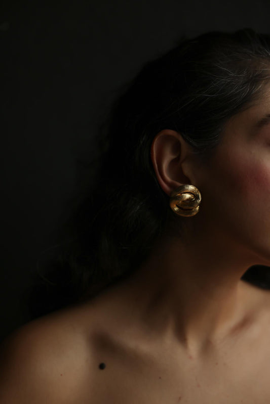Brushed Gold Knot Clip-On Earrings-1970s