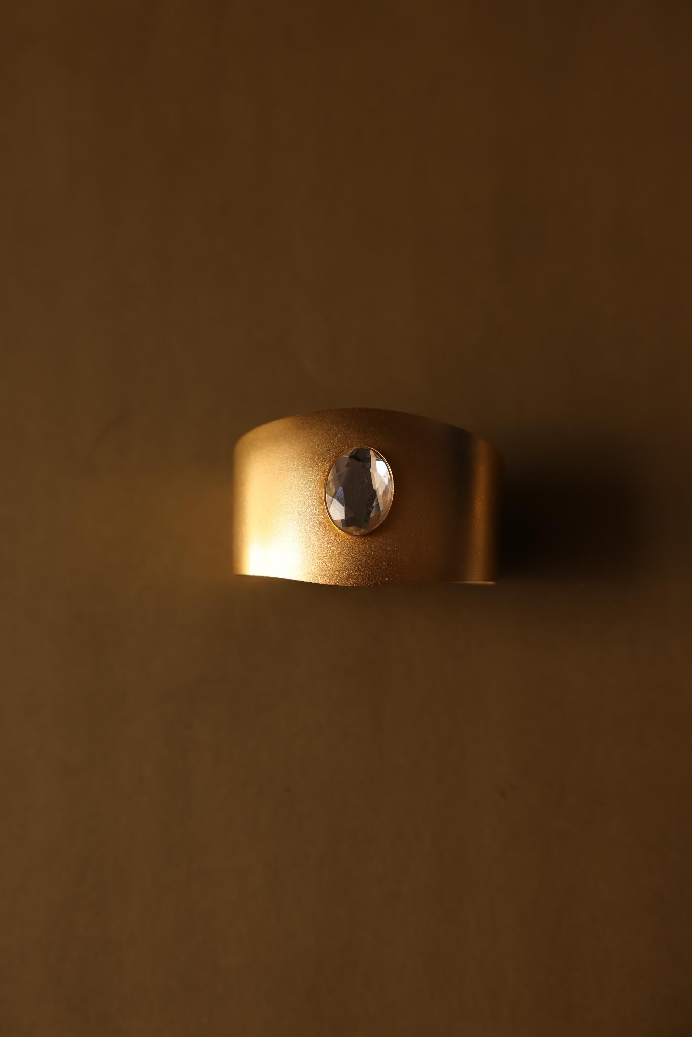 Matte Gold Cuff Bracelet with Clear Rhinestone|Vintage Baazaar 