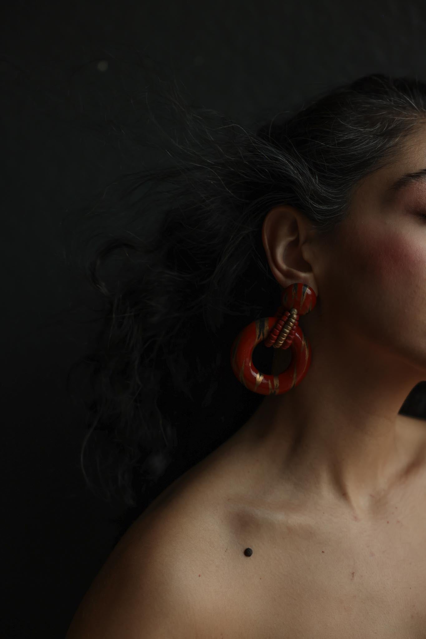 Hand-Painted Wood Hoop Earrings