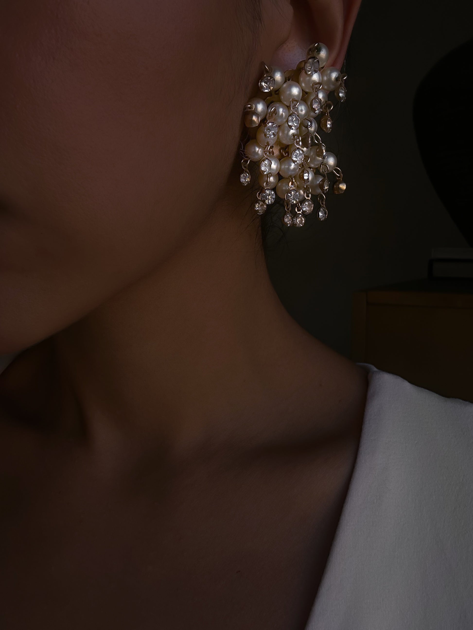 Crystal Pearl Waterfall Earrings|Vintage Baazaar 