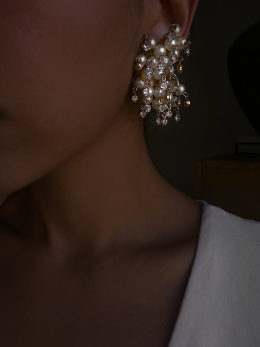 Crystal Pearl Waterfall Earrings|Vintage Baazaar 