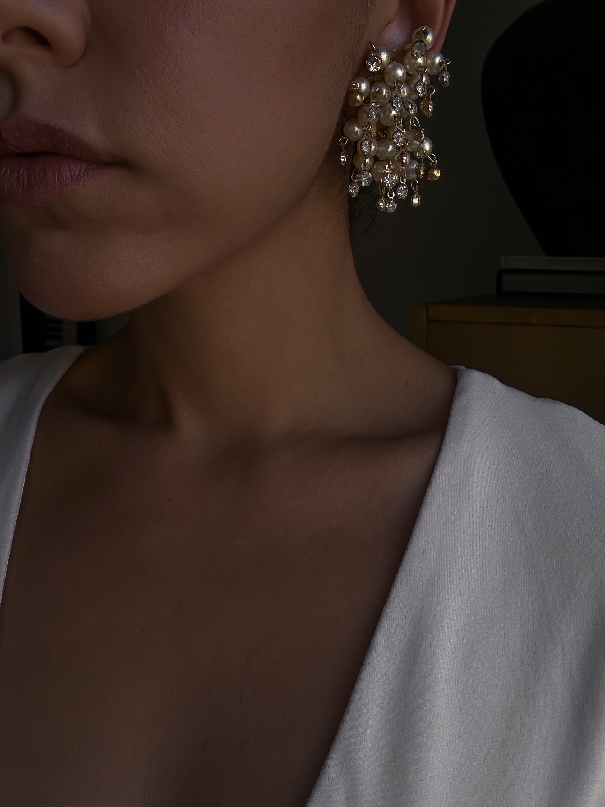 Crystal Pearl Waterfall Earrings|Vintage Baazaar 