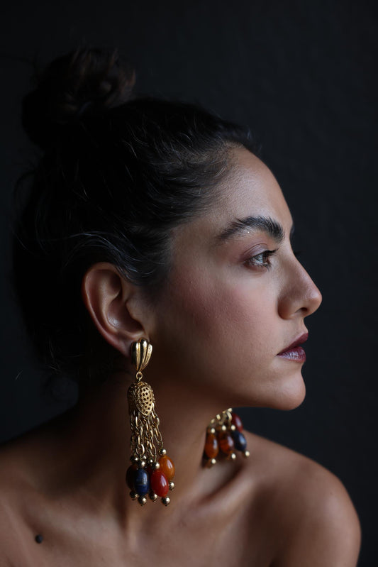 Gold Tone Beaded Dangle Earrings|Vintage Baazaar 