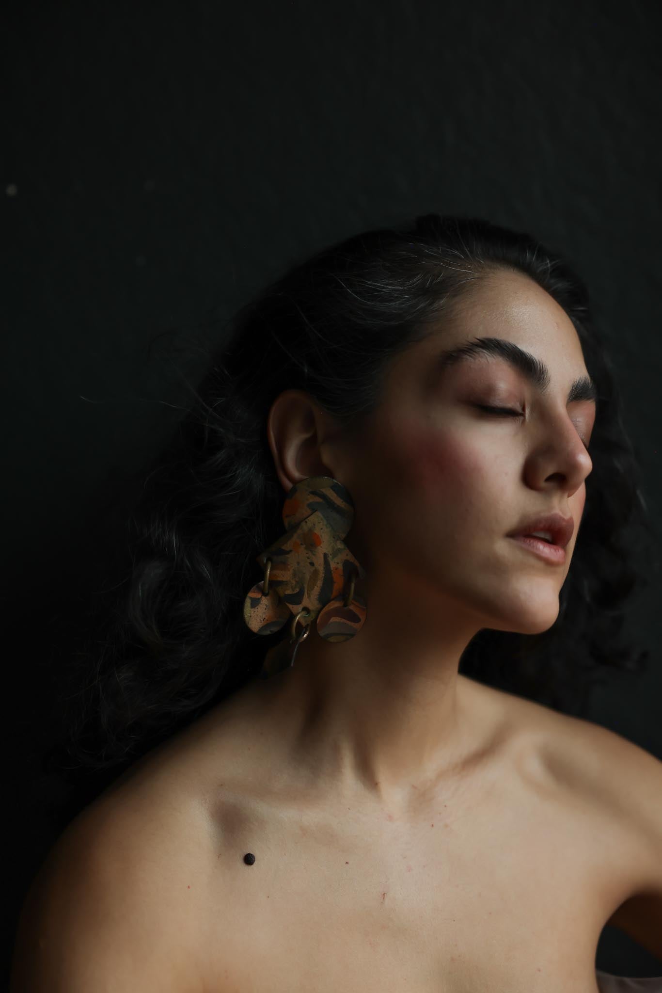 Abstract Painted Statement Clip-On Earrings