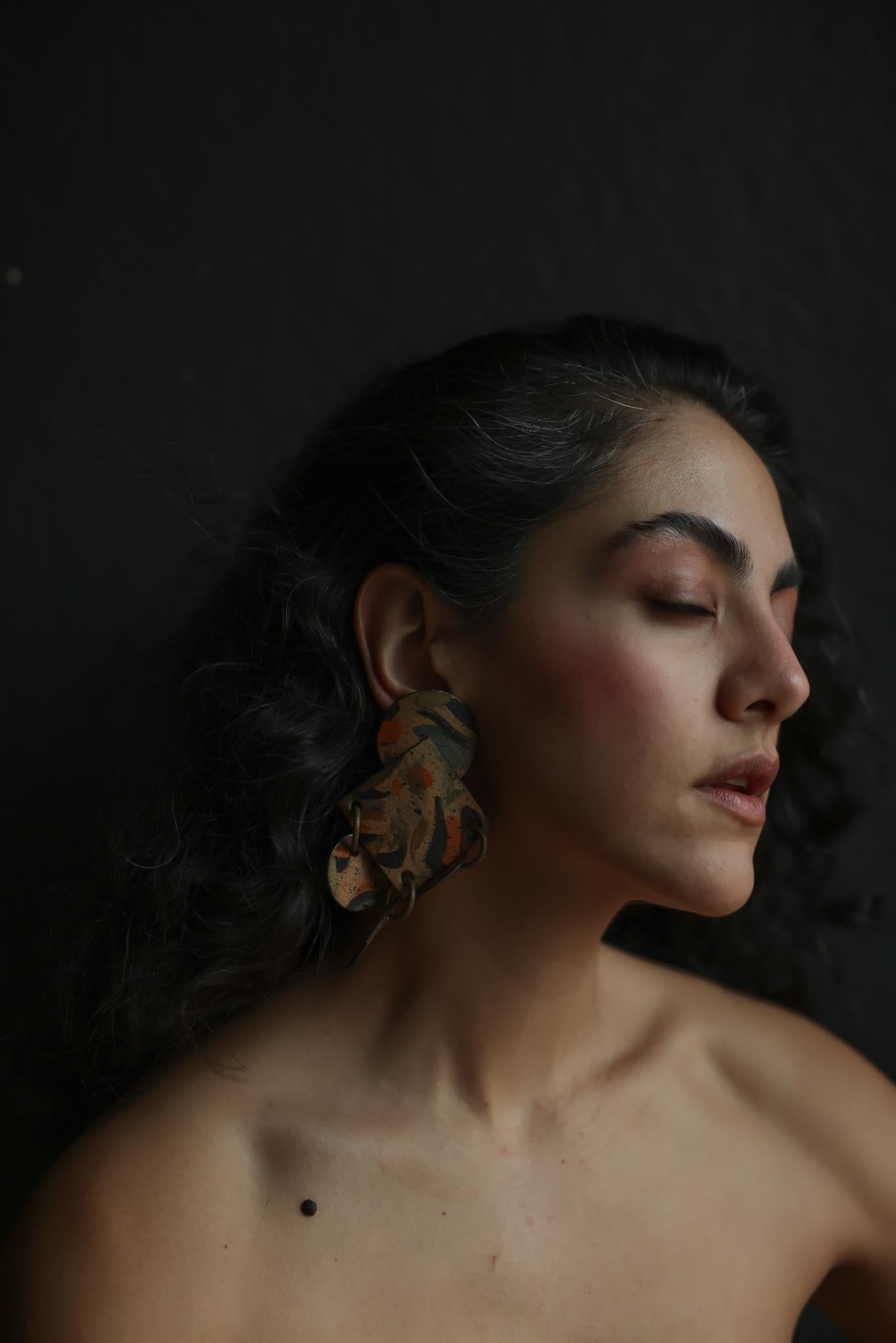 Abstract Painted Statement Clip-On Earrings