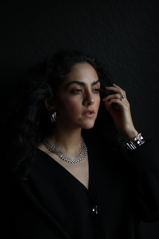 Silver Cascade Mesh Necklace|Vintage Baazaar 