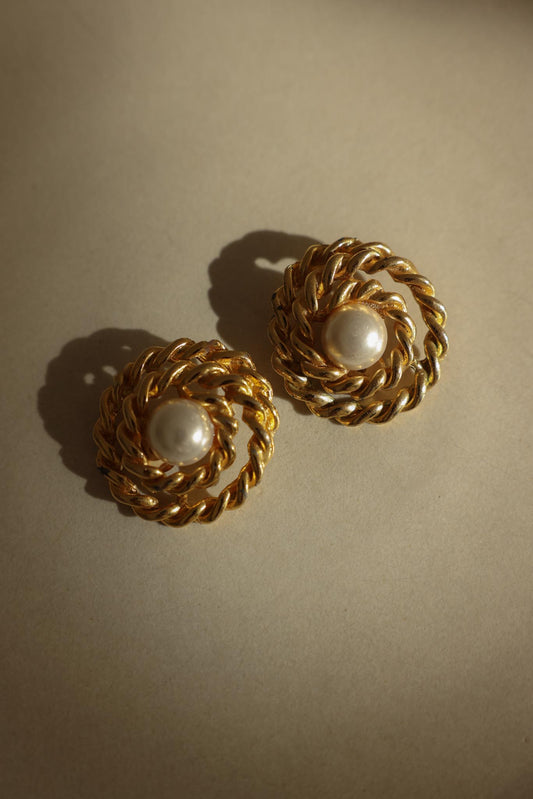 Gold-Plated Faux Pearl Swirl Earrings