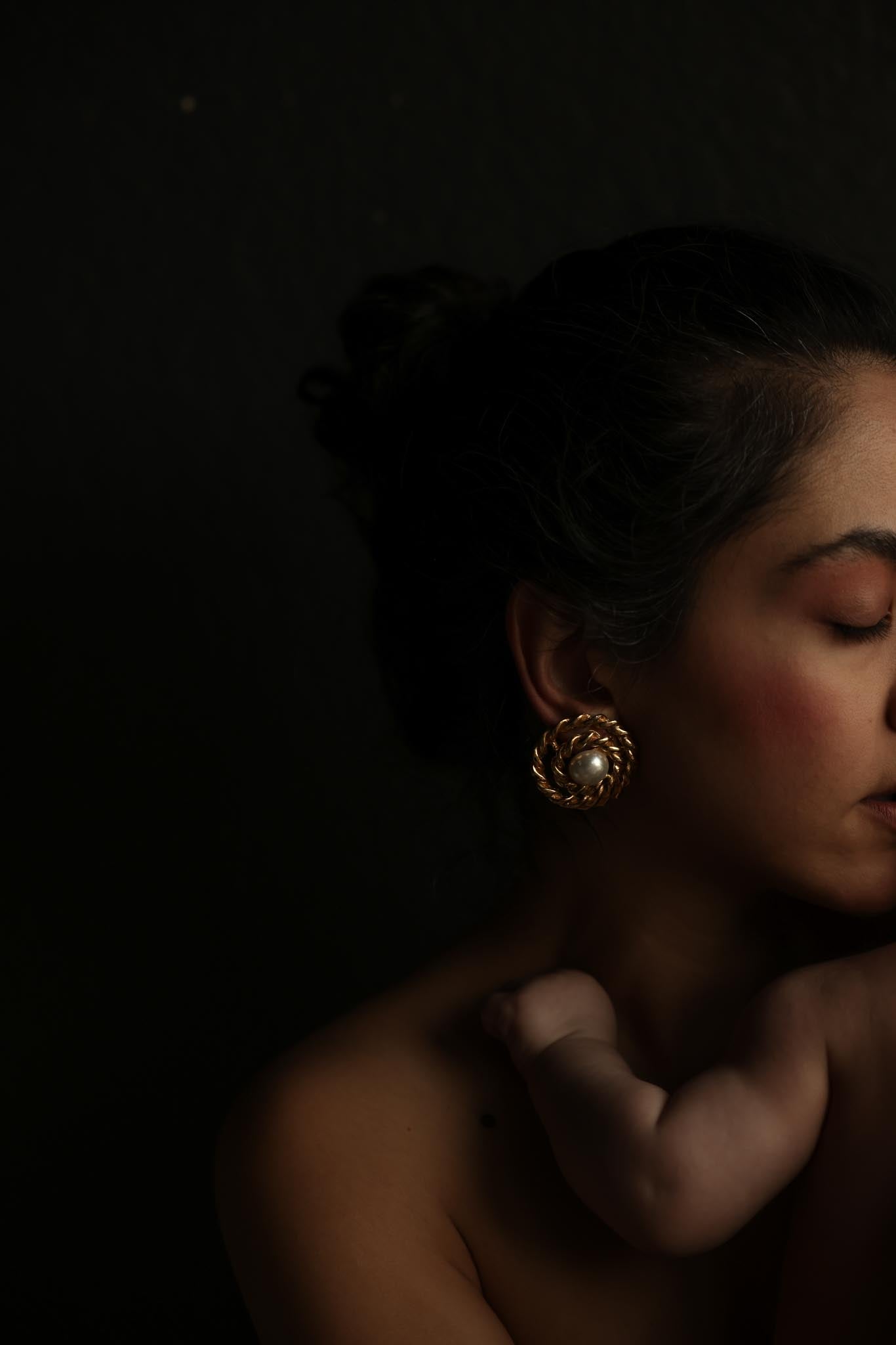 Gold-Plated Faux Pearl Swirl Earrings