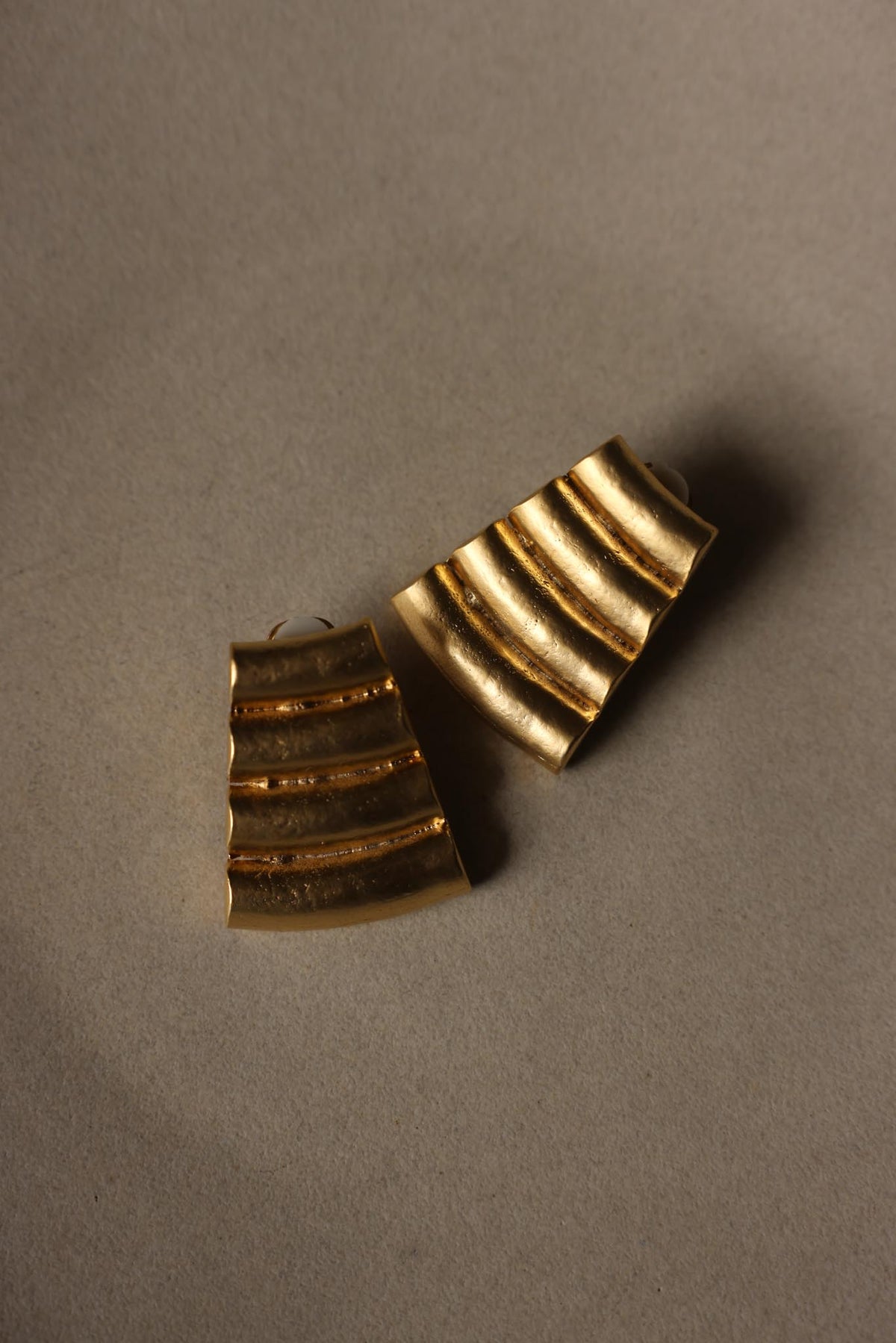 Matte Gold Ridged Trapezoid Statement Clip-On Earrings