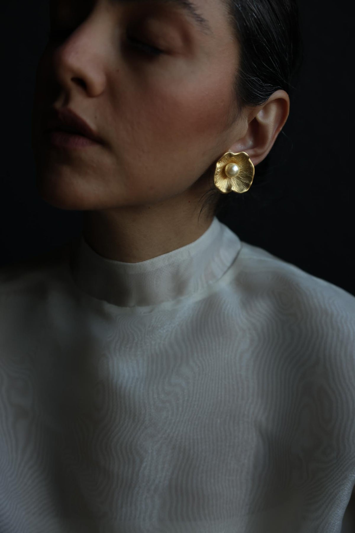 Norma Jean Matte Gold Flower Faux Pearl Clip-On Earrings