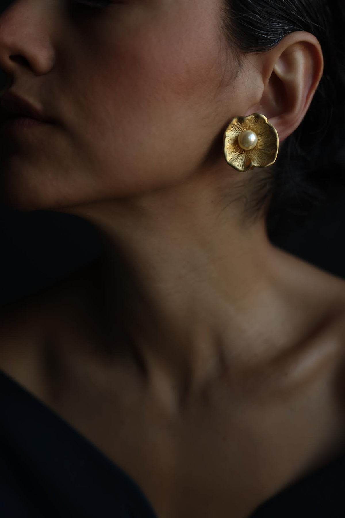 Norma Jean Matte Gold Flower Faux Pearl Clip-On Earrings