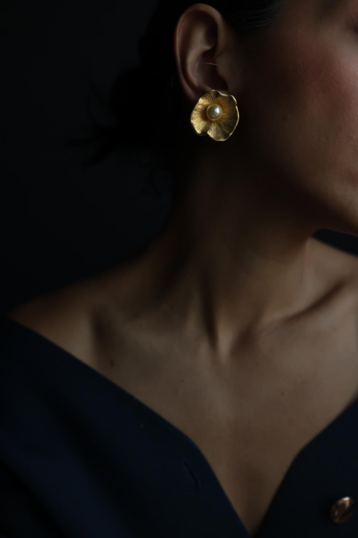 Norma Jean Matte Gold Flower Faux Pearl Clip-On Earrings