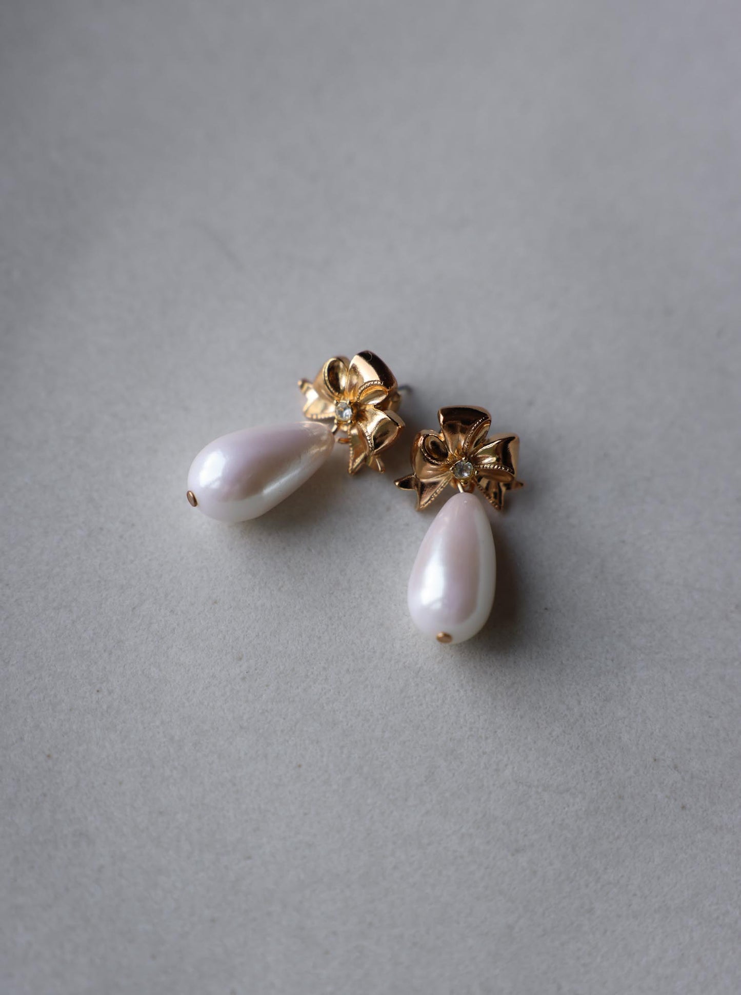 Gold-Tone Bow Faux Pearl Drop Earrings