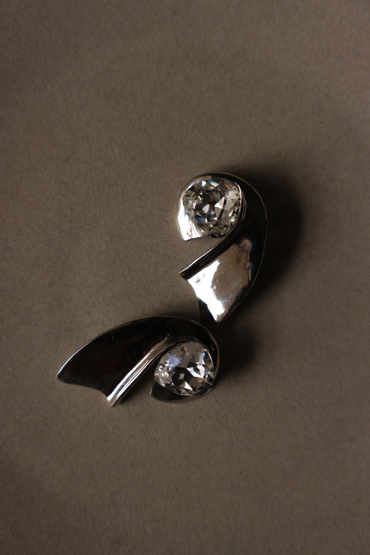 Silvertone Sculptural Clear Rhinestone Clip-On Earrings