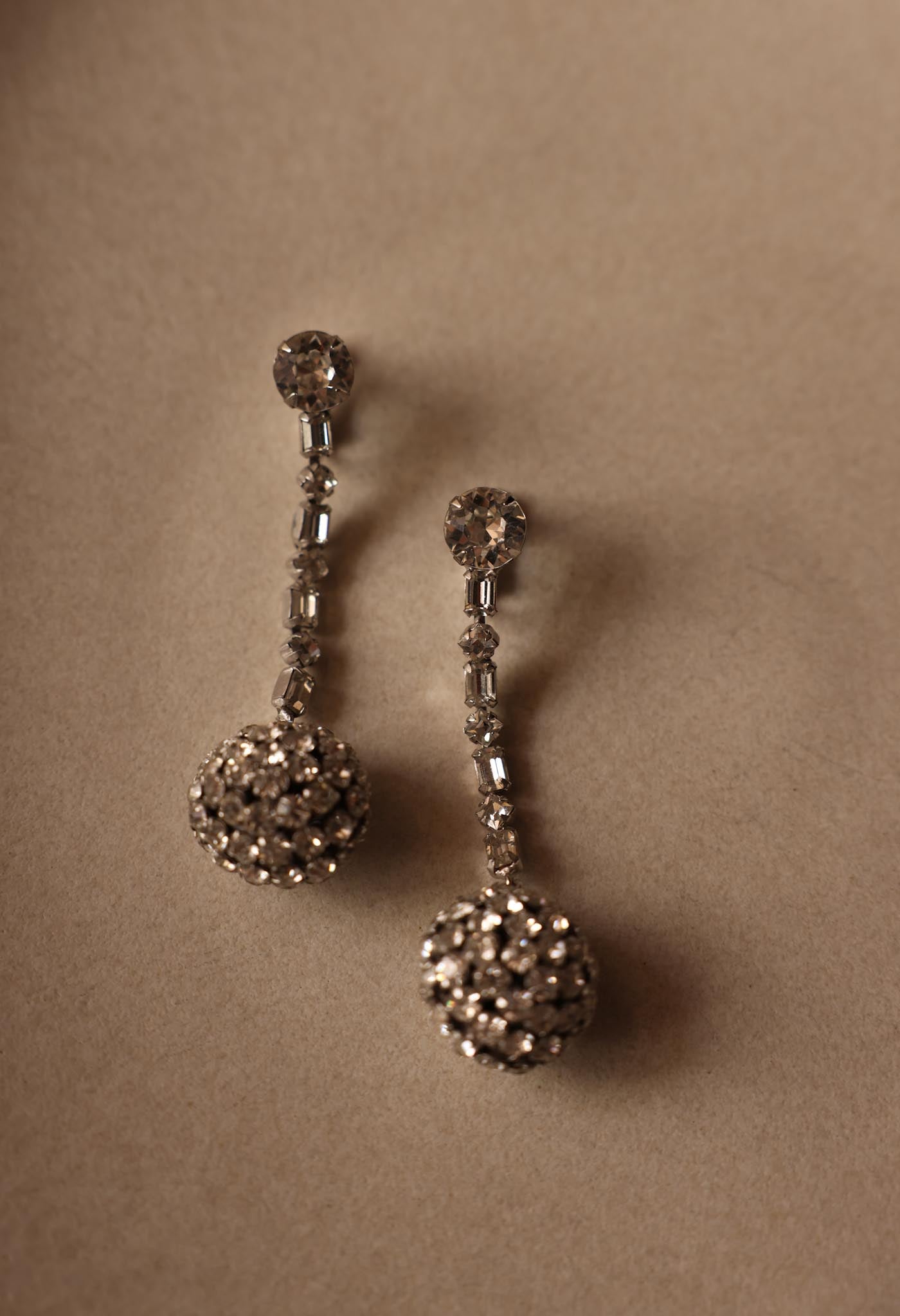 Rhinestone Drop Ball Clip-On Earrings|Vintage Baazaar 
