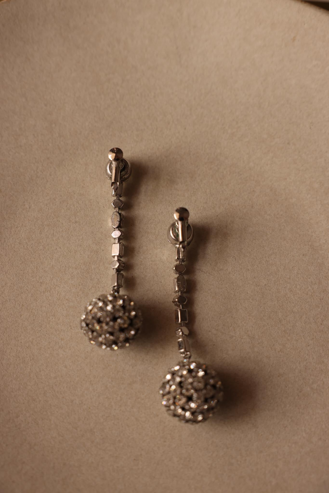 Rhinestone Drop Ball Clip-On Earrings|Vintage Baazaar 