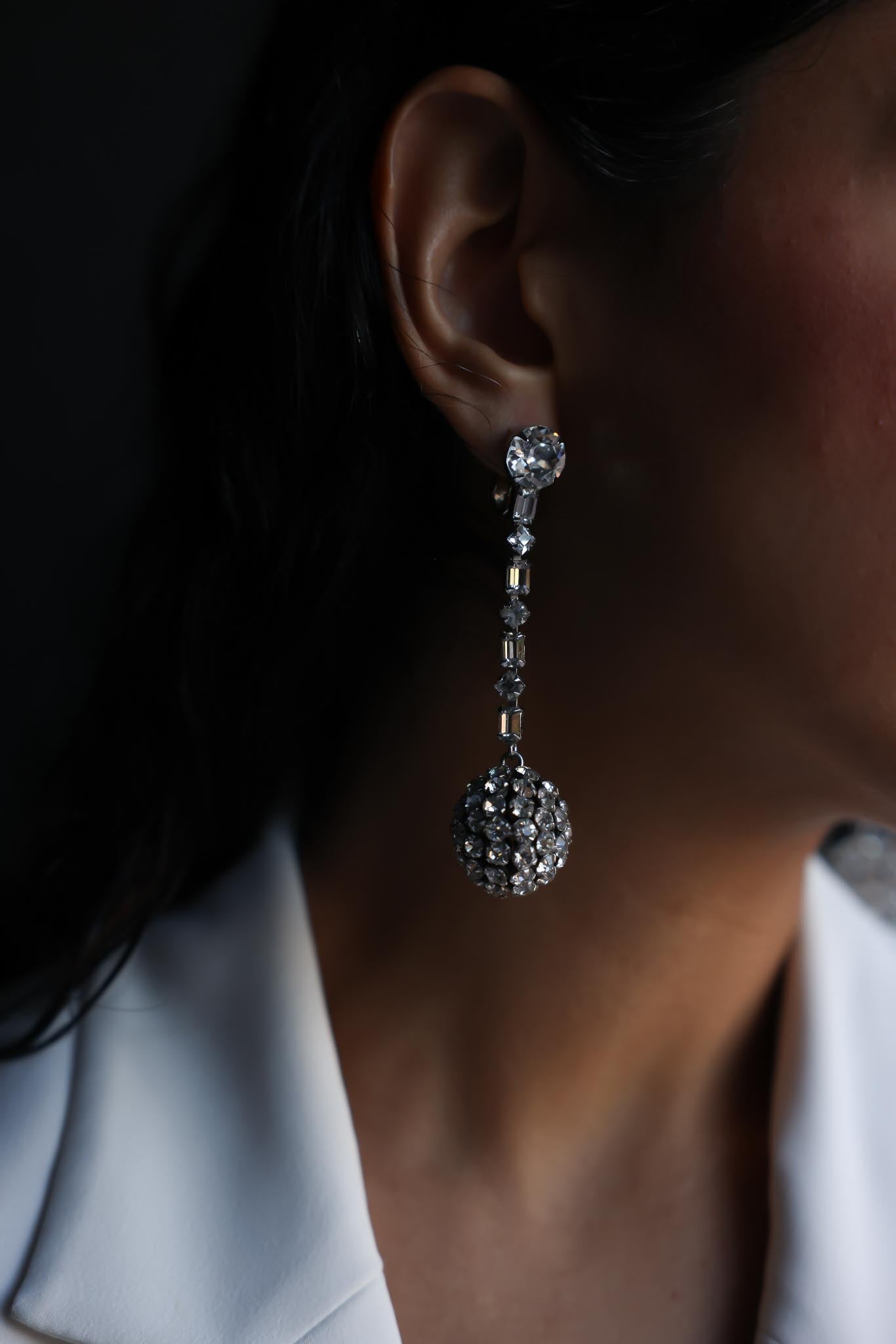 Rhinestone Drop Ball Clip-On Earrings|Vintage Baazaar 