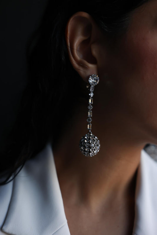 Rhinestone Drop Ball Clip-On Earrings|Vintage Baazaar 