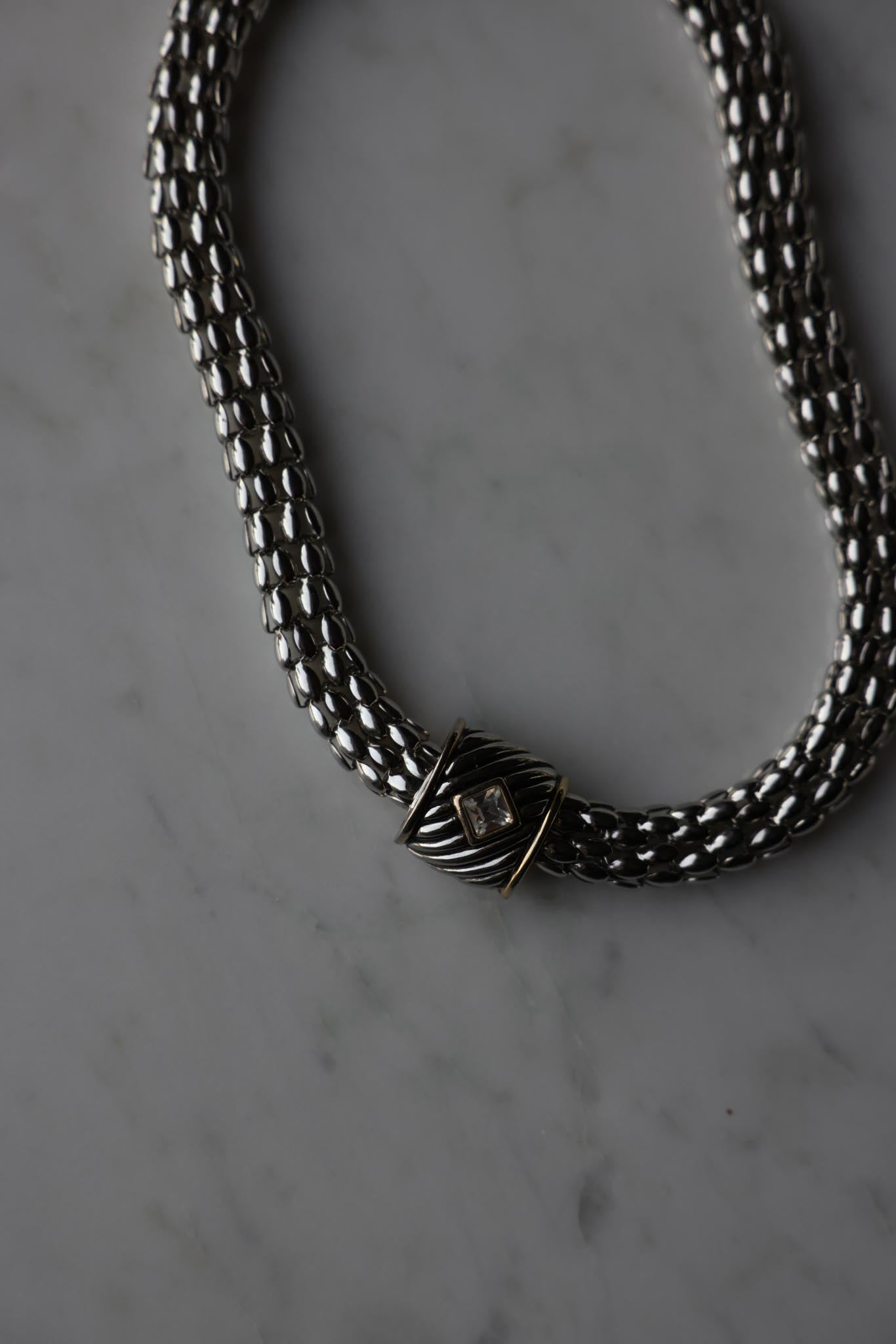 Silver-Tone Mesh Collar Necklace With Rhinestone Clasp