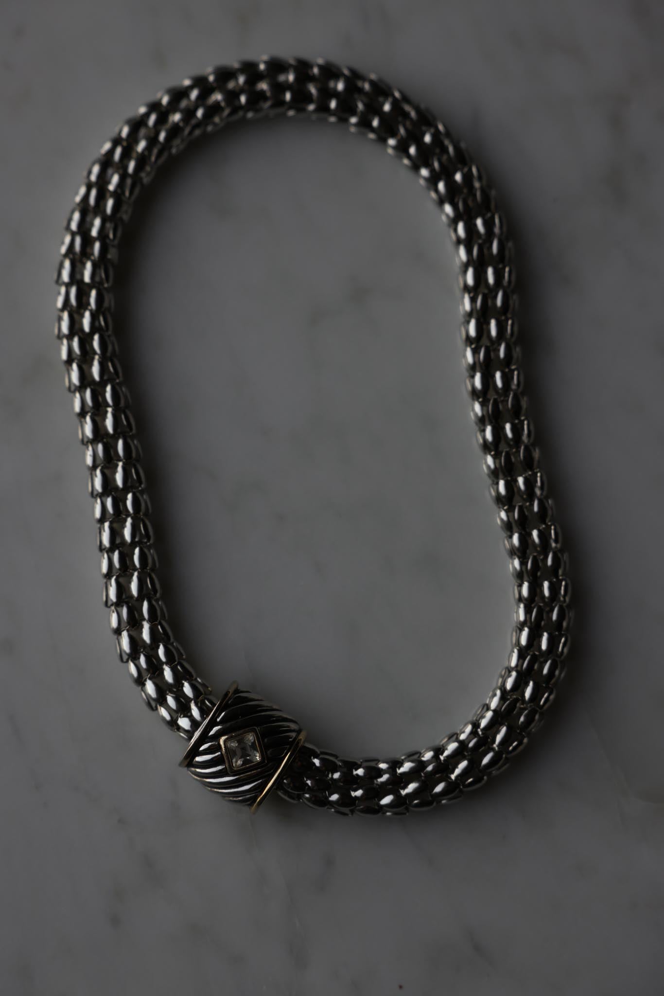 Silver-Tone Mesh Collar Necklace With Rhinestone Clasp