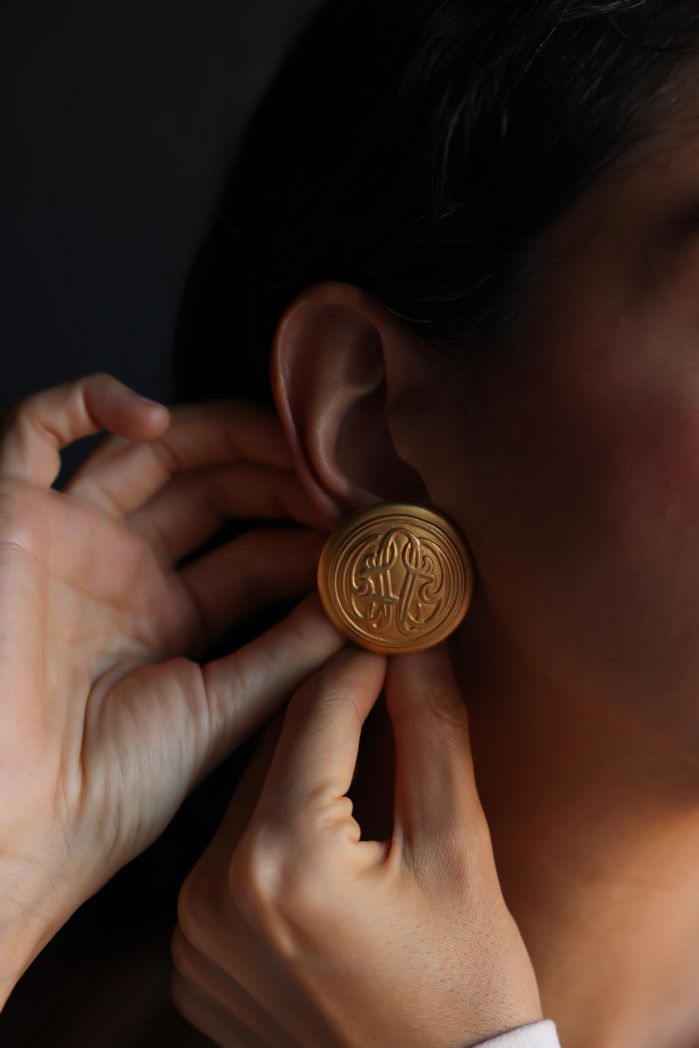 Matte Gold Embossed Clip-On Earrings|Vintage Baazaar 