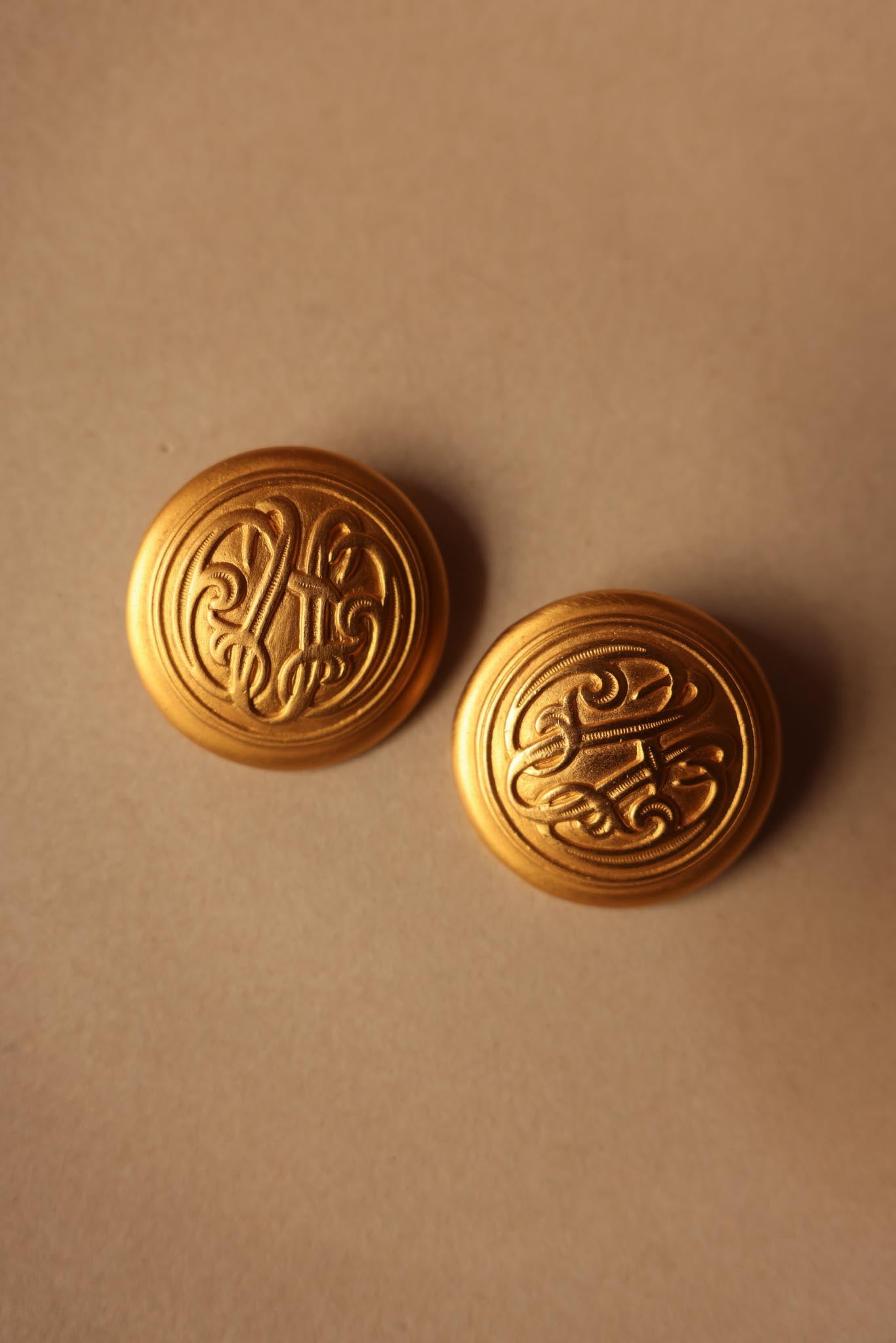 Matte Gold Embossed Clip-On Earrings|Vintage Baazaar 