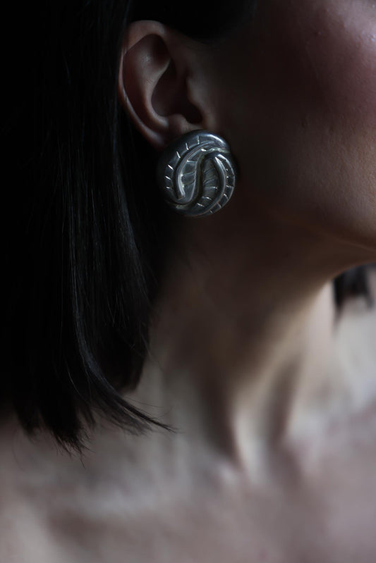 Silver Tone Leaf Swirl Earrings|Vintage Baazaar 