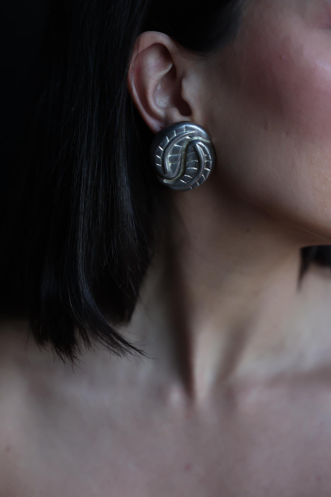 Silver Tone Leaf Swirl Earrings|Vintage Baazaar 