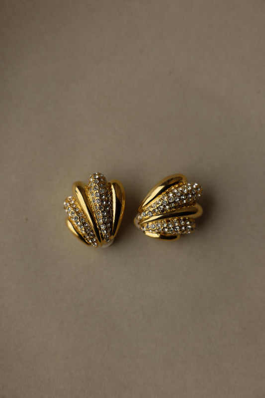 Gold-Tone Fan Shape Rhinestone Clip-On Earrings