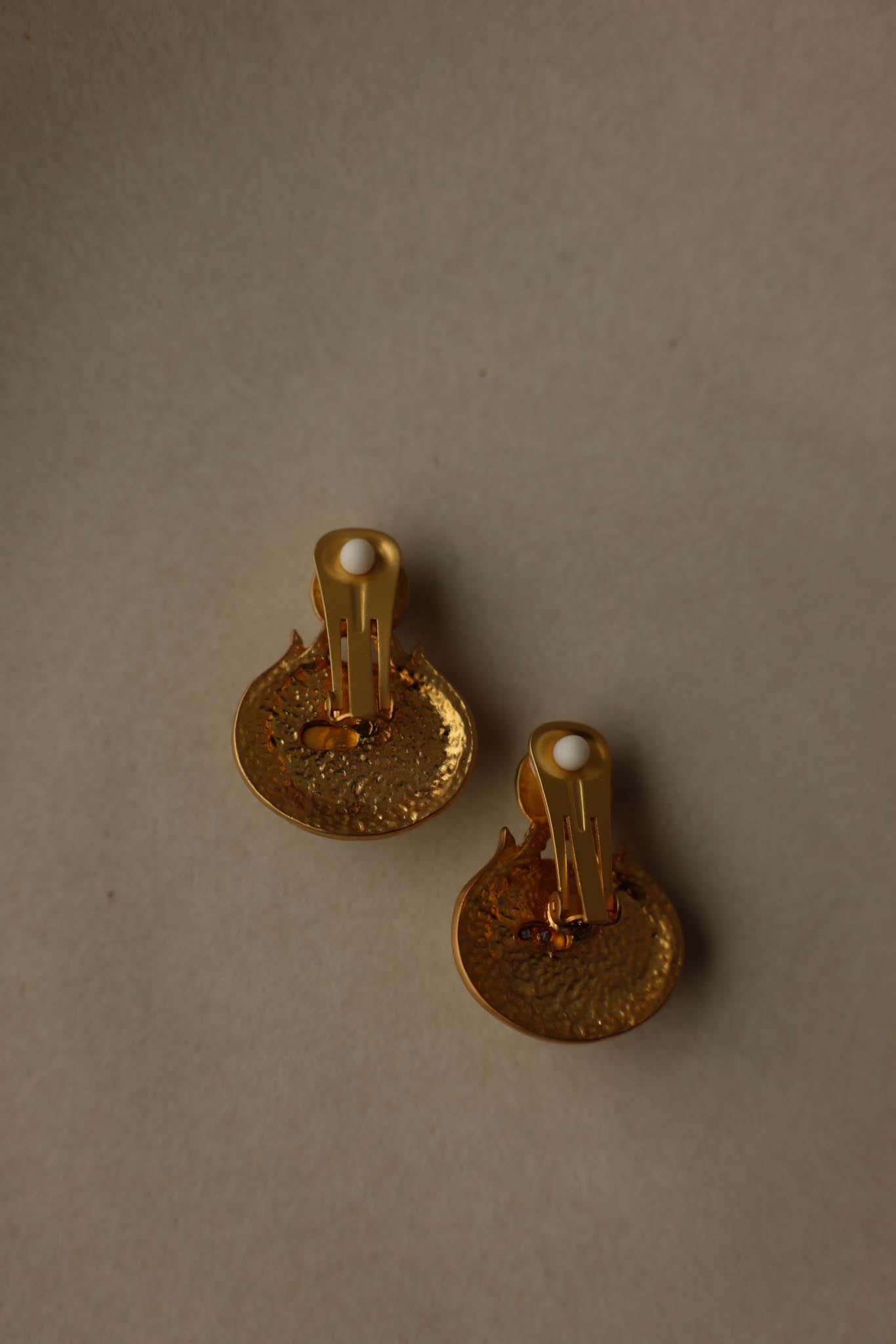 Matte Gold Faux Pearl Oval Clip-On Earrings
