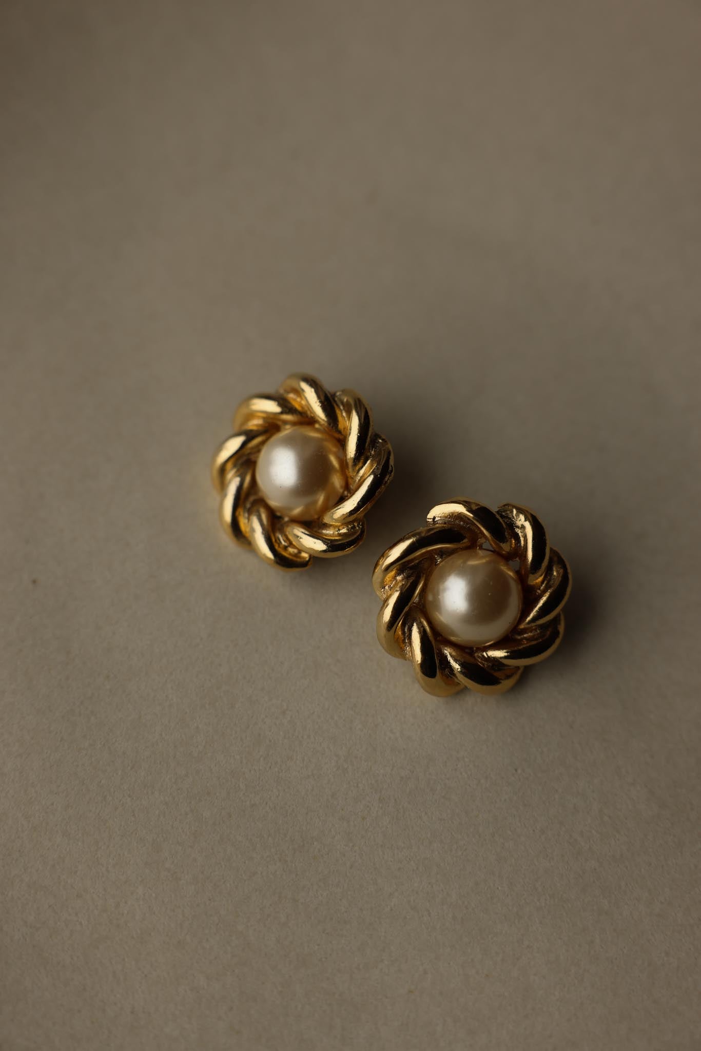 Twisted Gold-Tone Faux Pearl Clip-On Earrings