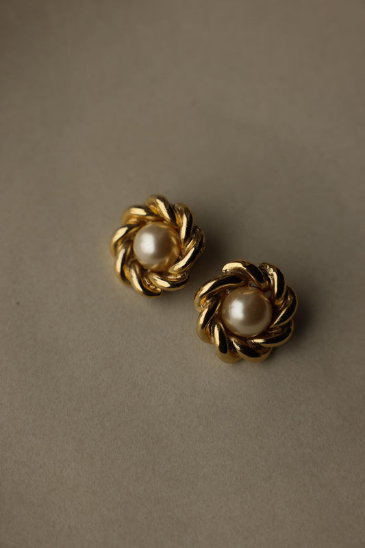 Twisted Gold-Tone Faux Pearl Clip-On Earrings