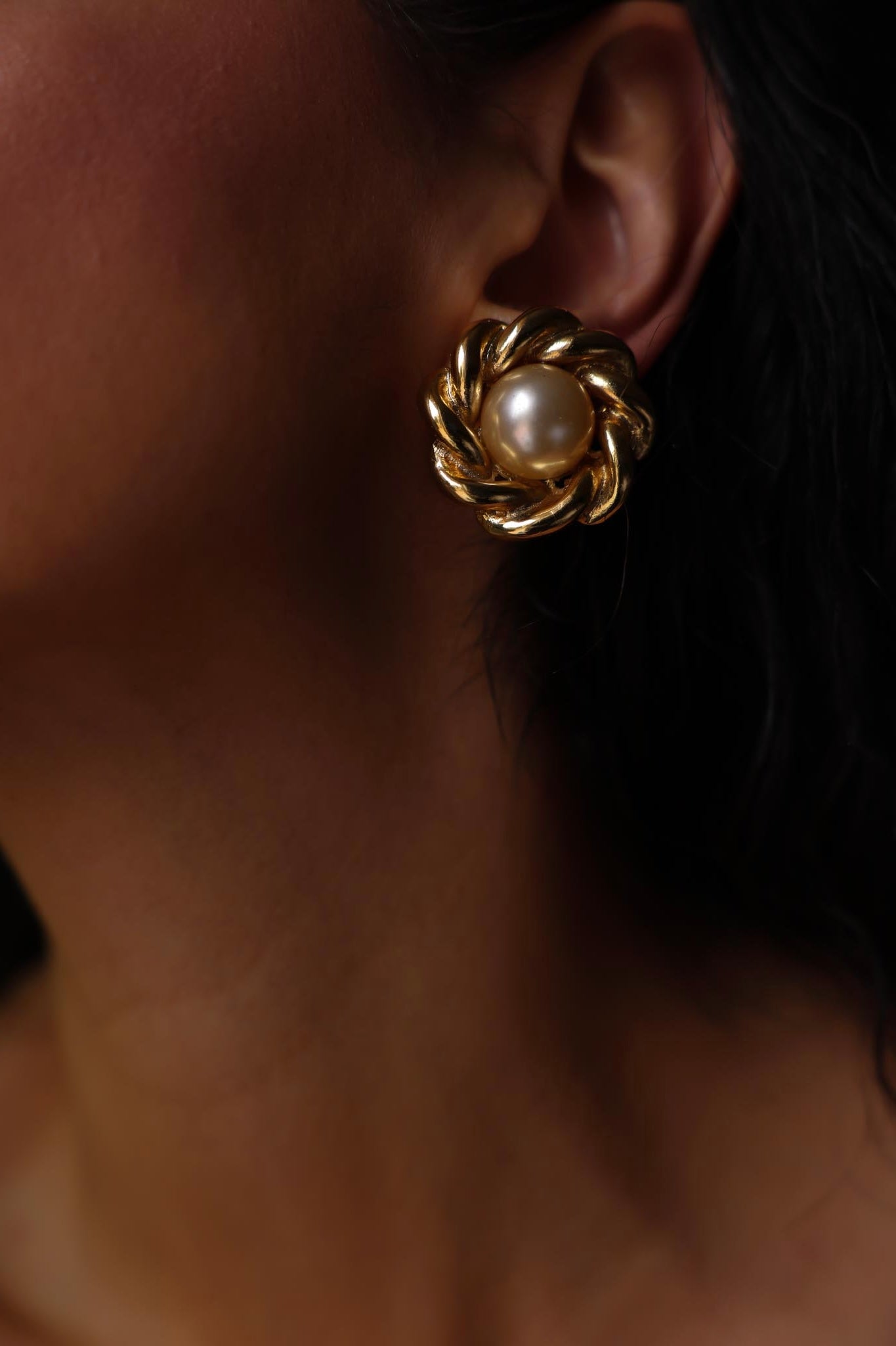 Twisted Gold-Tone Faux Pearl Clip-On Earrings
