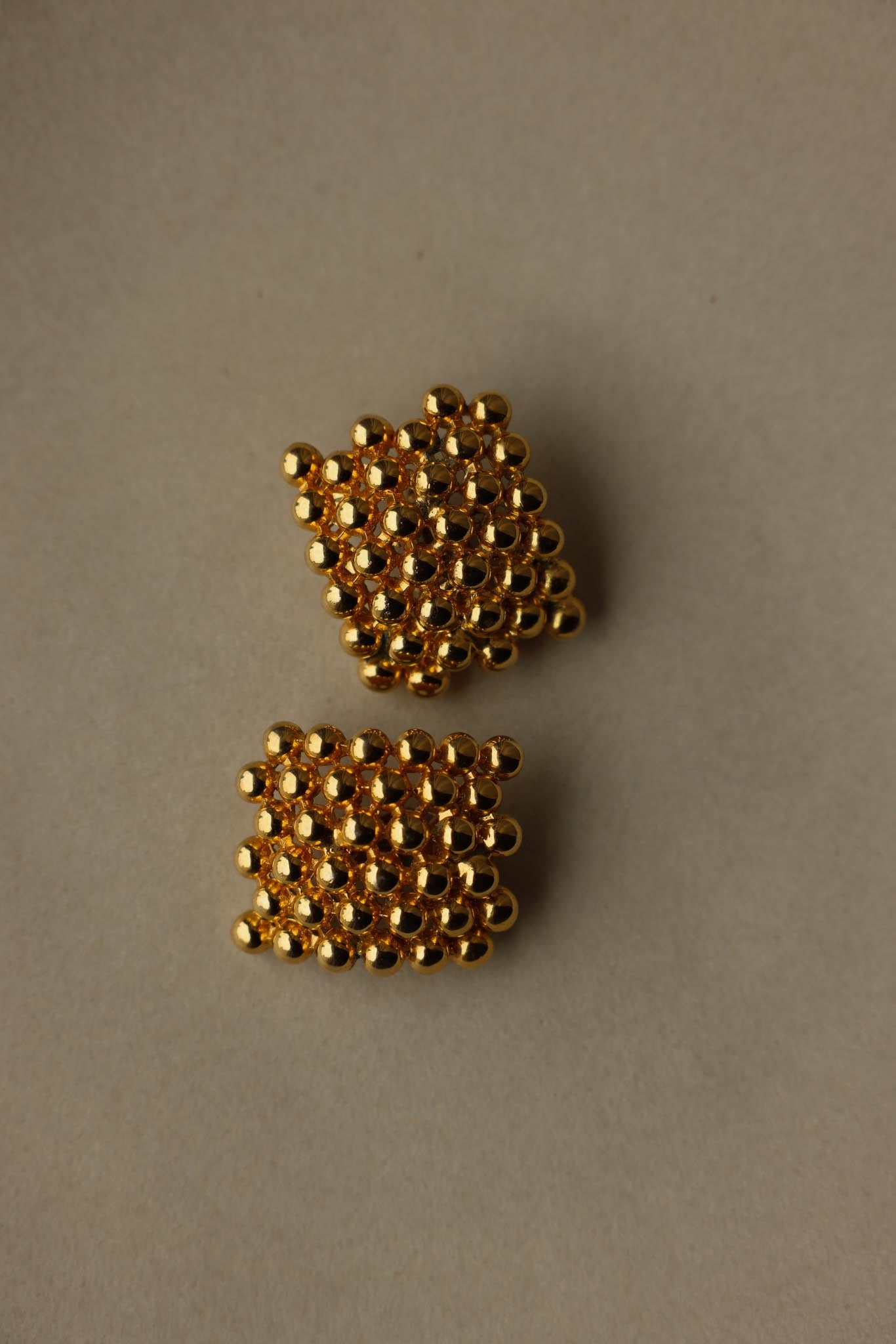 Gold-Tone Beaded Grid Clip-On Earrings|Vintage Baazaar 