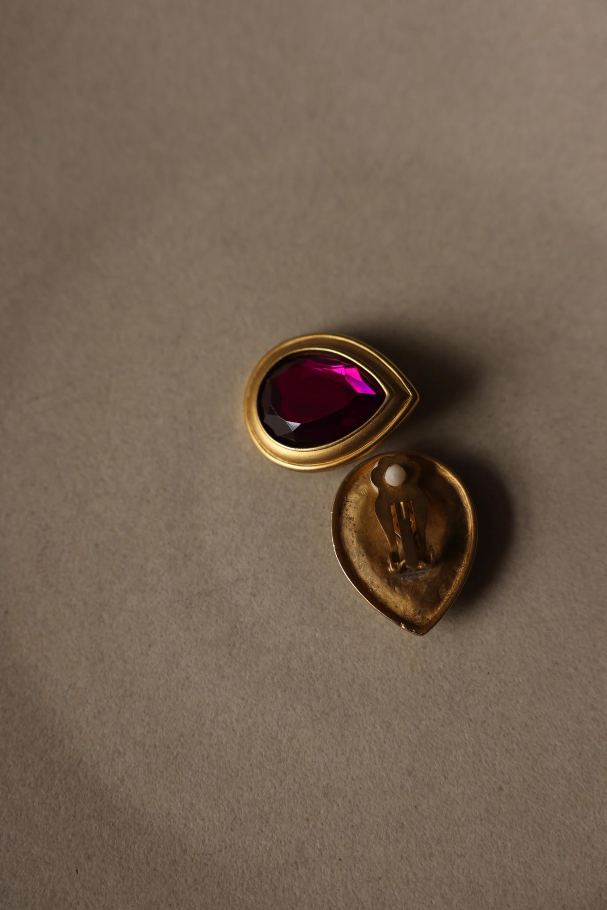 Matte Gold Purple Teardrop Clip-On Earrings