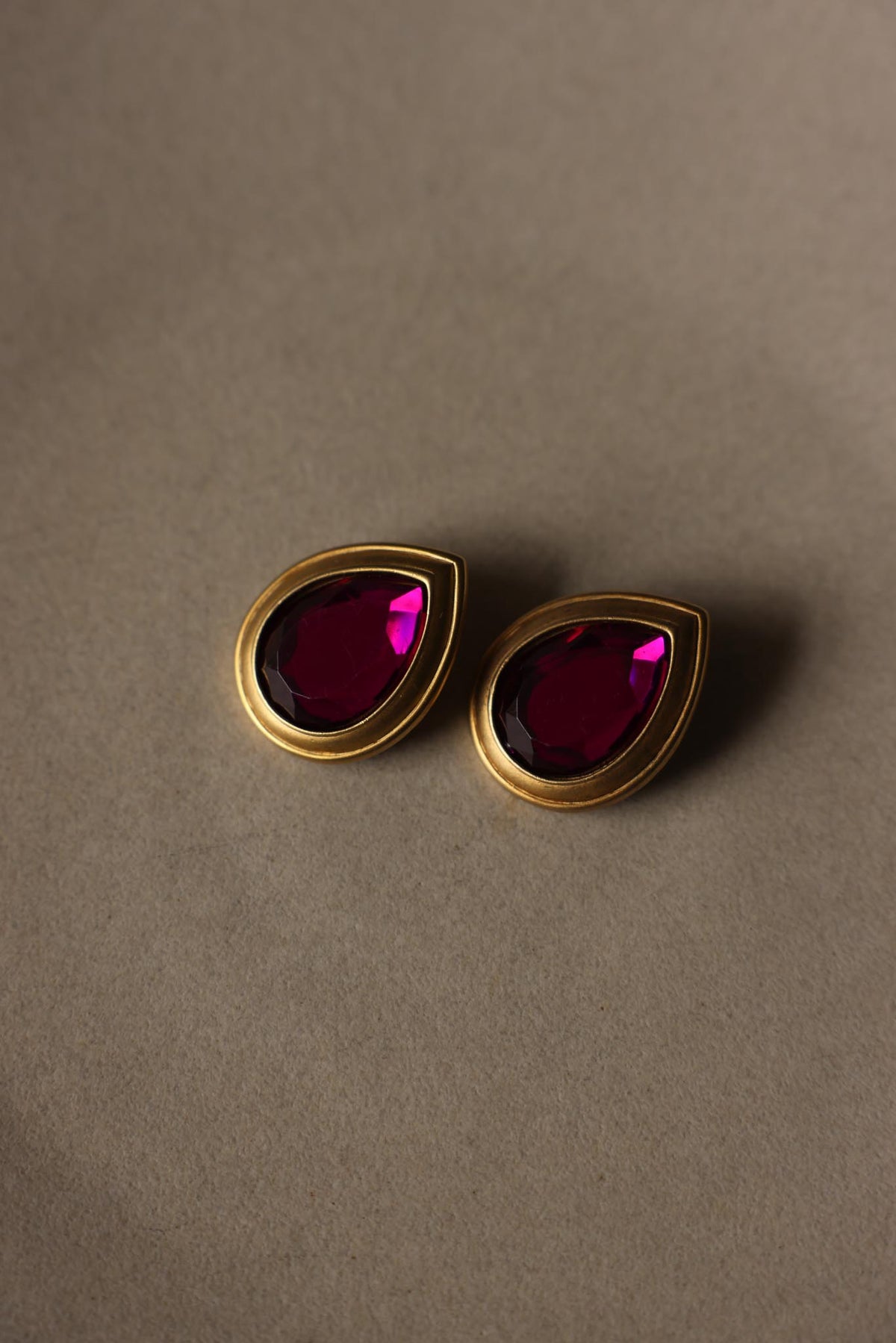 Matte Gold Purple Teardrop Clip-On Earrings