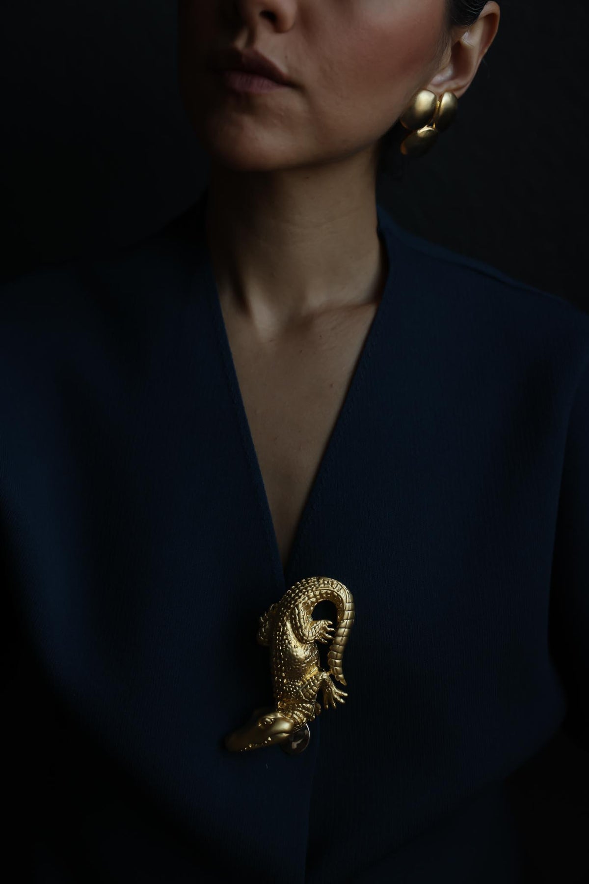 Matte Gold Oversized Crocodile Statement Brooch