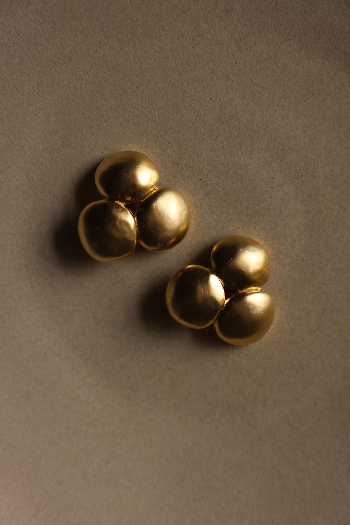 Matte Gold Triple Oval Cluster Clip-On Earrings