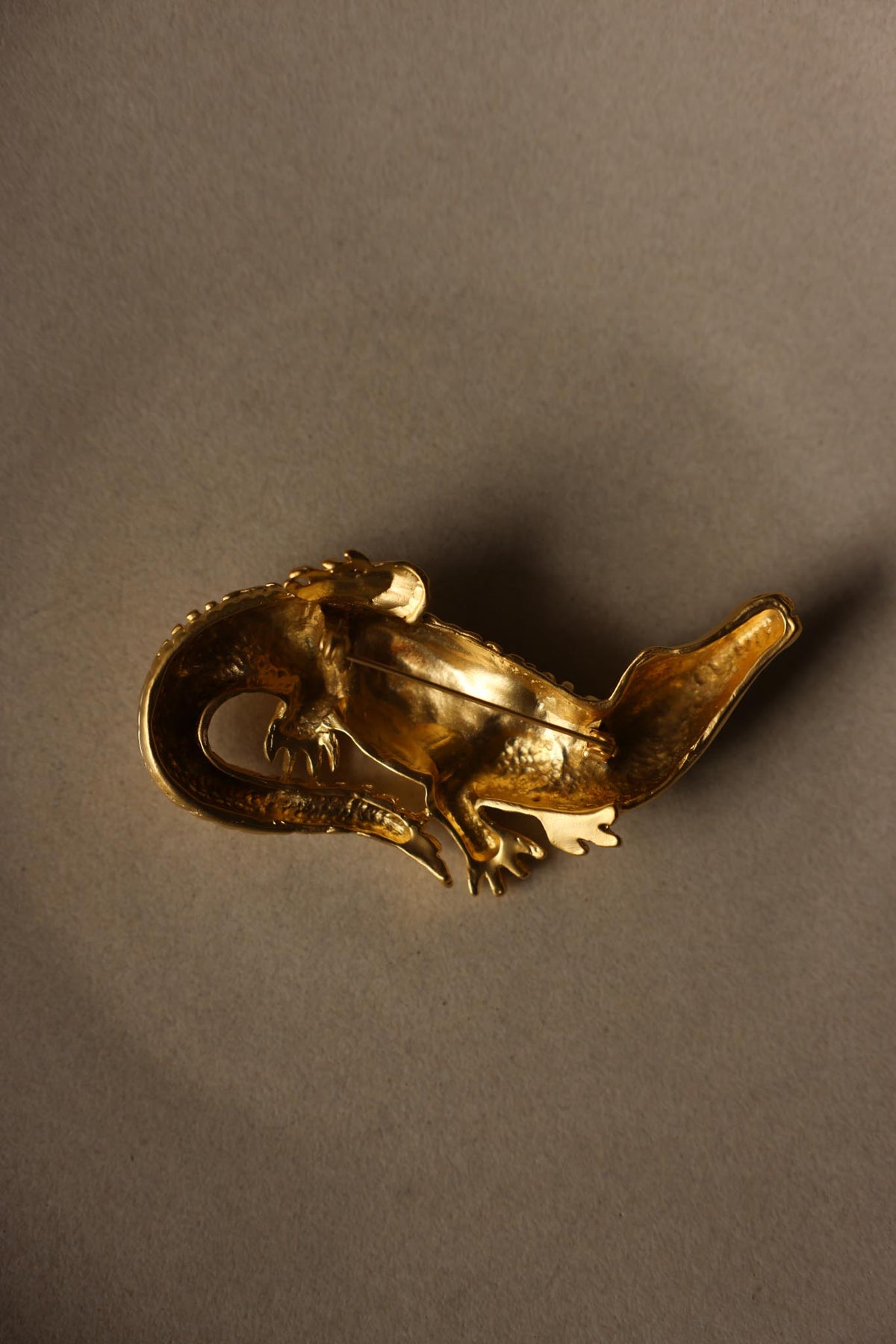 Matte Gold Oversized Crocodile Statement Brooch