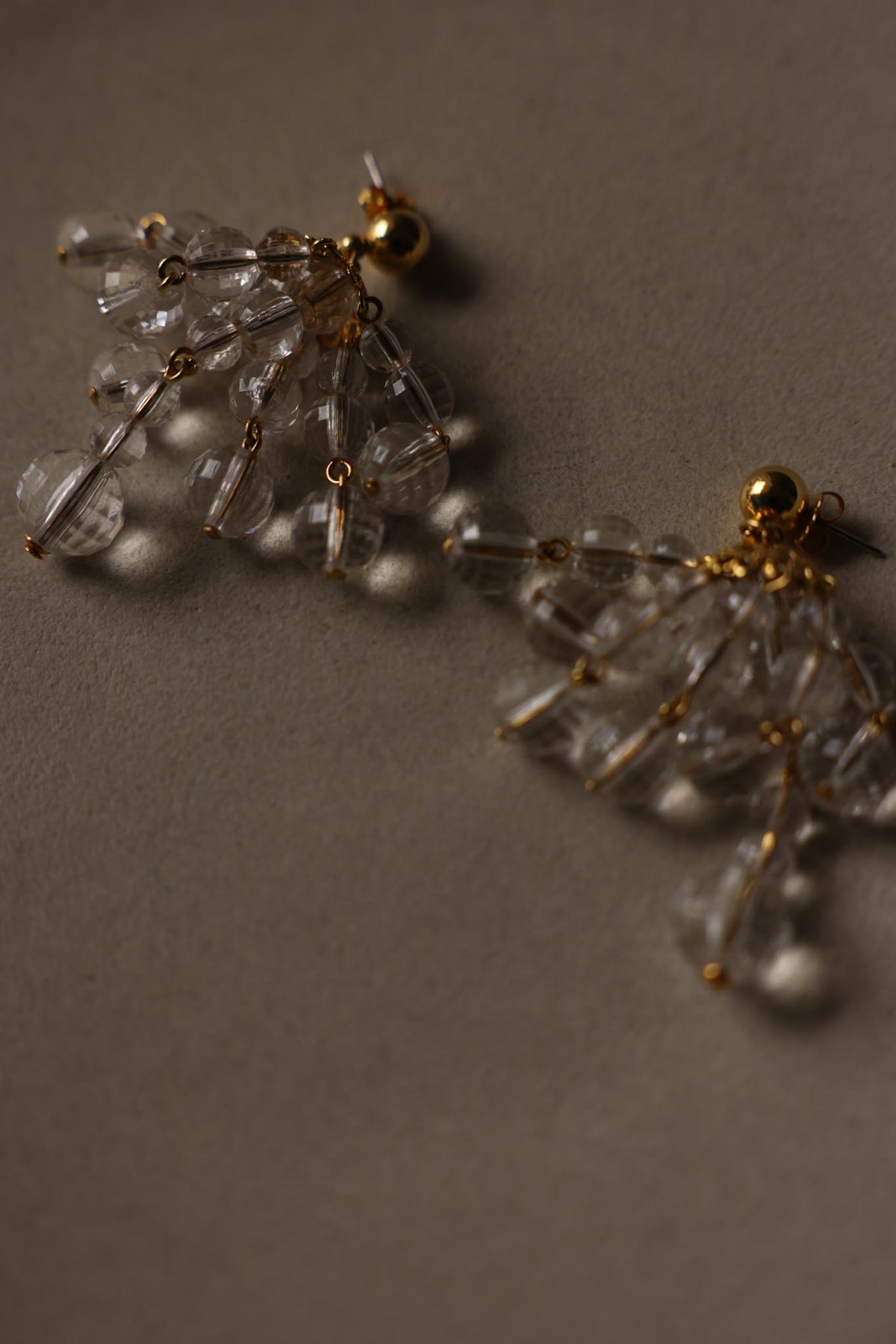 Clear Lucite Beaded Chandelier Pierced Earrings