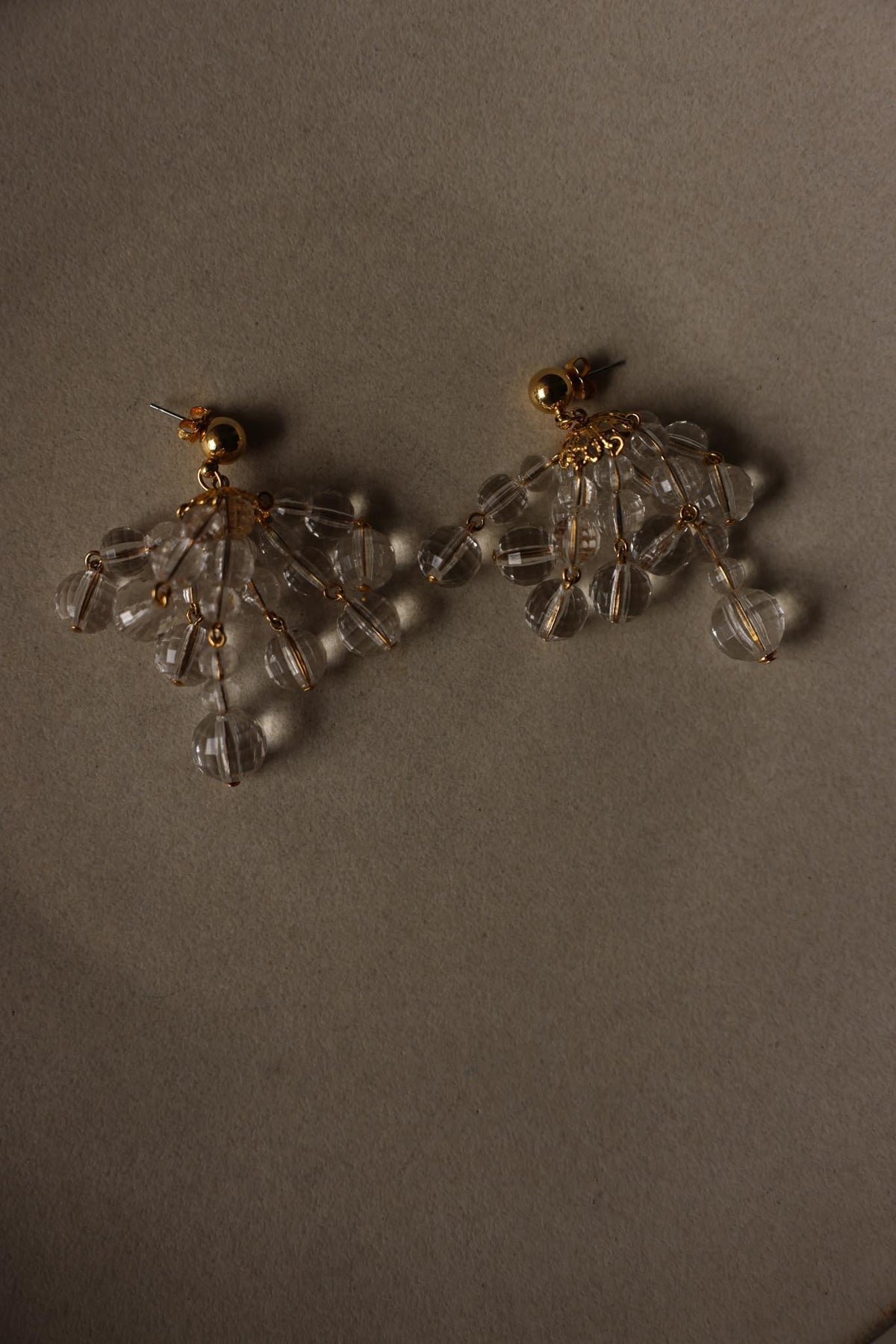 Clear Lucite Beaded Chandelier Pierced Earrings