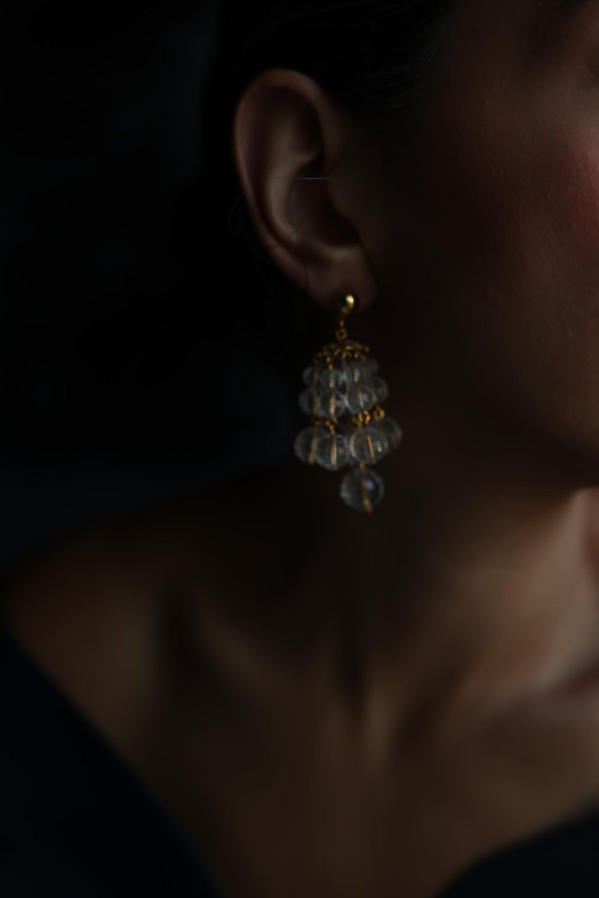 Clear Lucite Beaded Chandelier Pierced Earrings