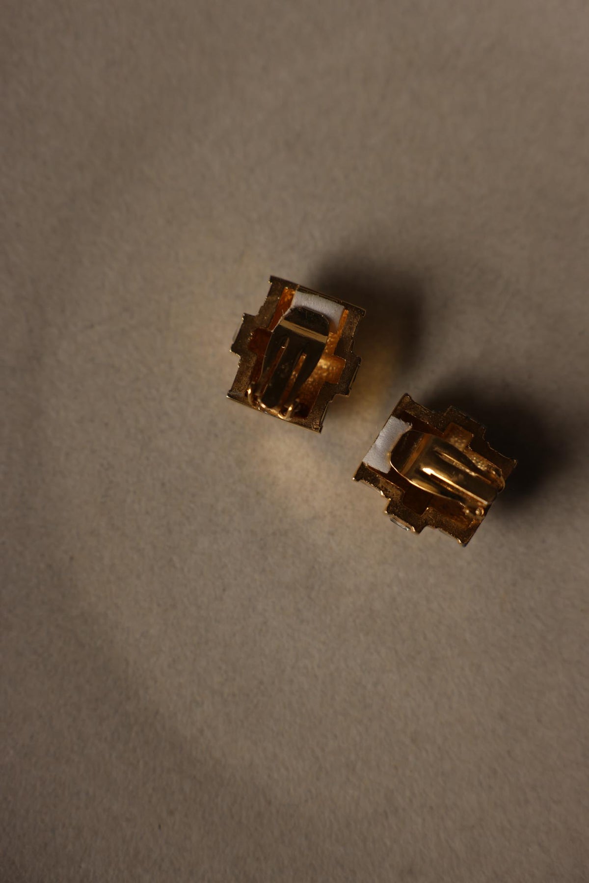 Gold Plated Triple Row Baguette Rhinestone Clip-On Earrings
